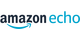 Logo des Amazon Echo: Der Schriftzug 'amazon echo' mit dem charakteristischen Pfeil unter 'amazon', in schwarzen und blauen Buchstaben.